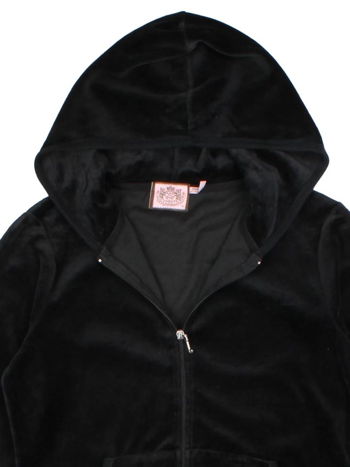 Y2K Juicy Couture Black Velour Hoodie (Size S)