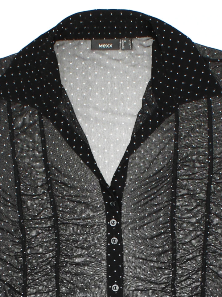 Y2K Black Polka Dot Mesh V-Neck Top (Size L)