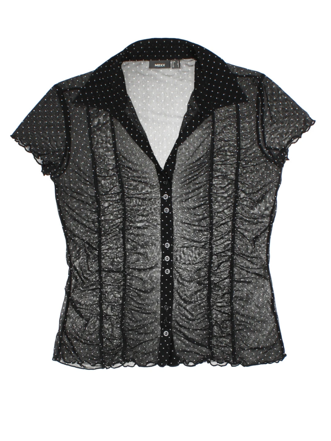 Y2K Black Polka Dot Mesh V-Neck Top (Size L)