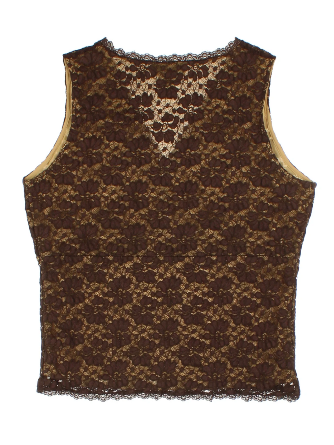 Y2K Brown Lace V-neck Top (Size M)