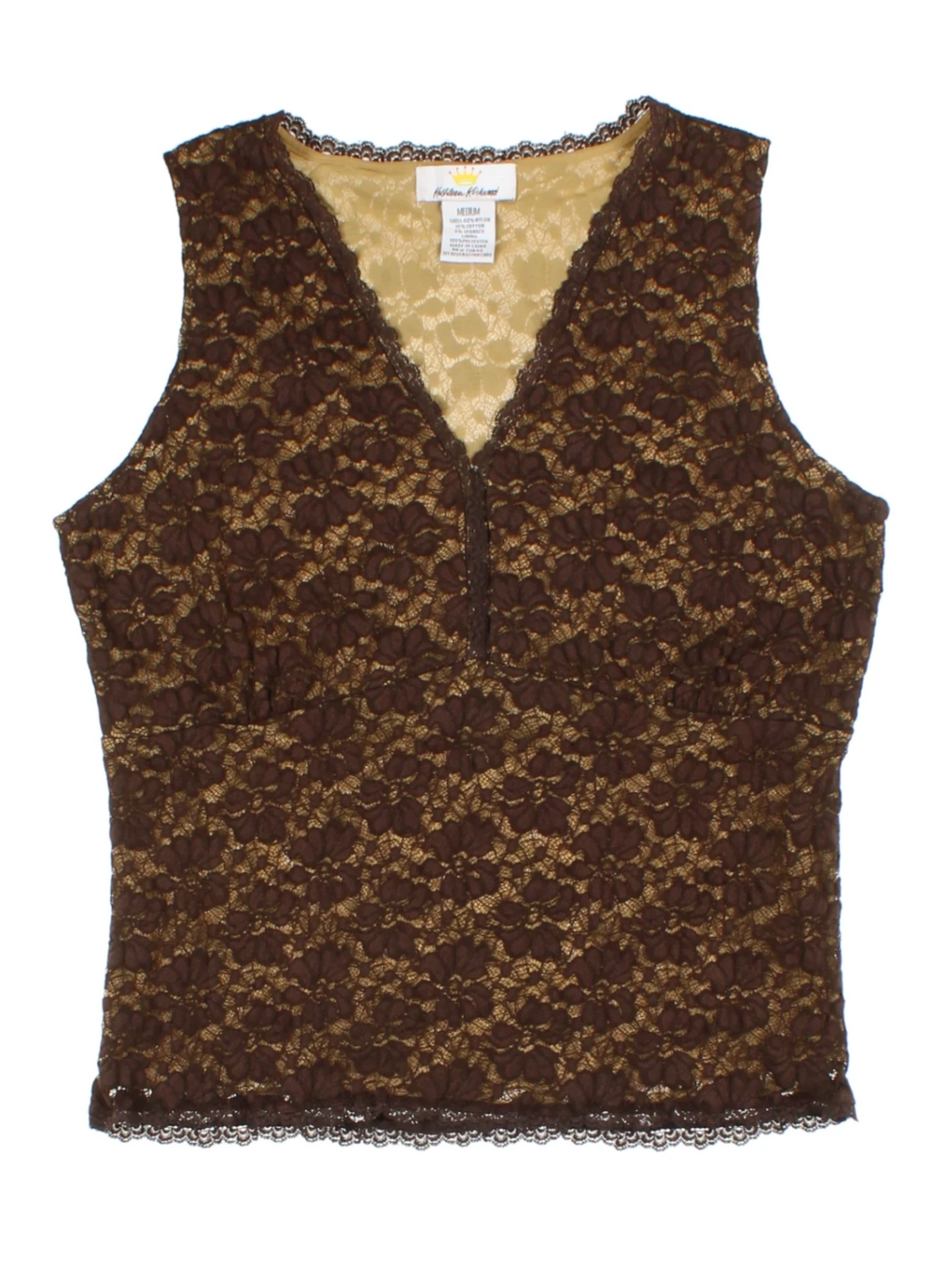 Y2K Brown Lace V-neck Top (Size M)