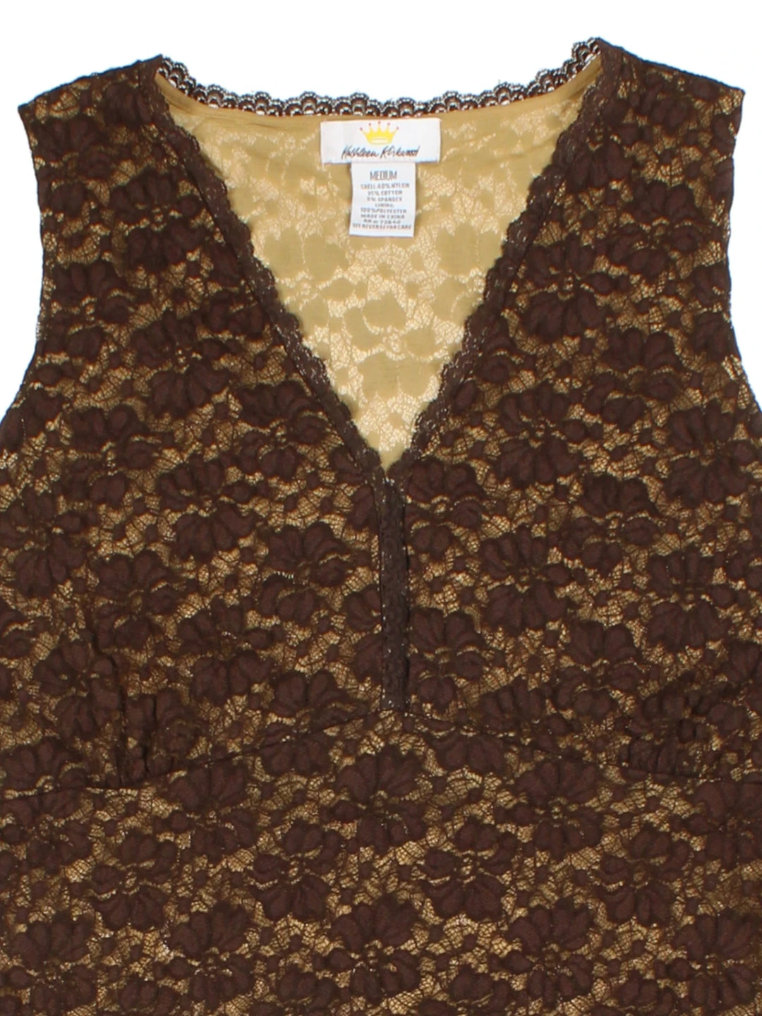 Y2K Brown Lace V-neck Top (Size M)