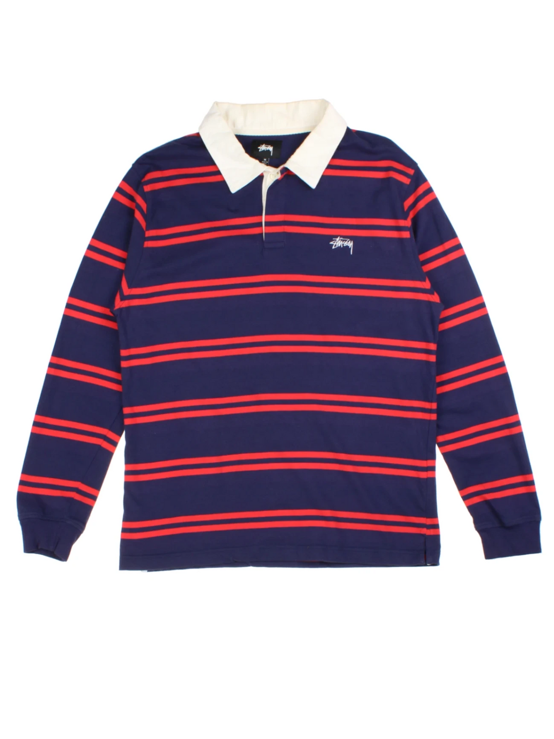 Stüssy Desmond Blue Stripe Longsleeve Rugby Shirt (Size M)