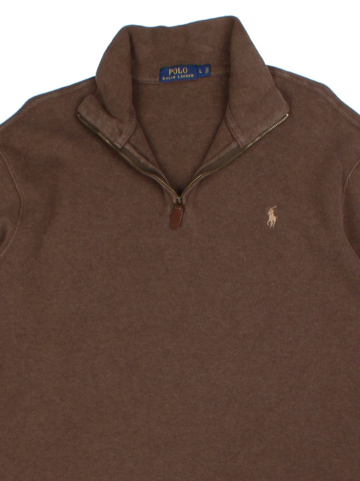 Ralph Lauren Brown 1/4 Zip Jumper (Size L)