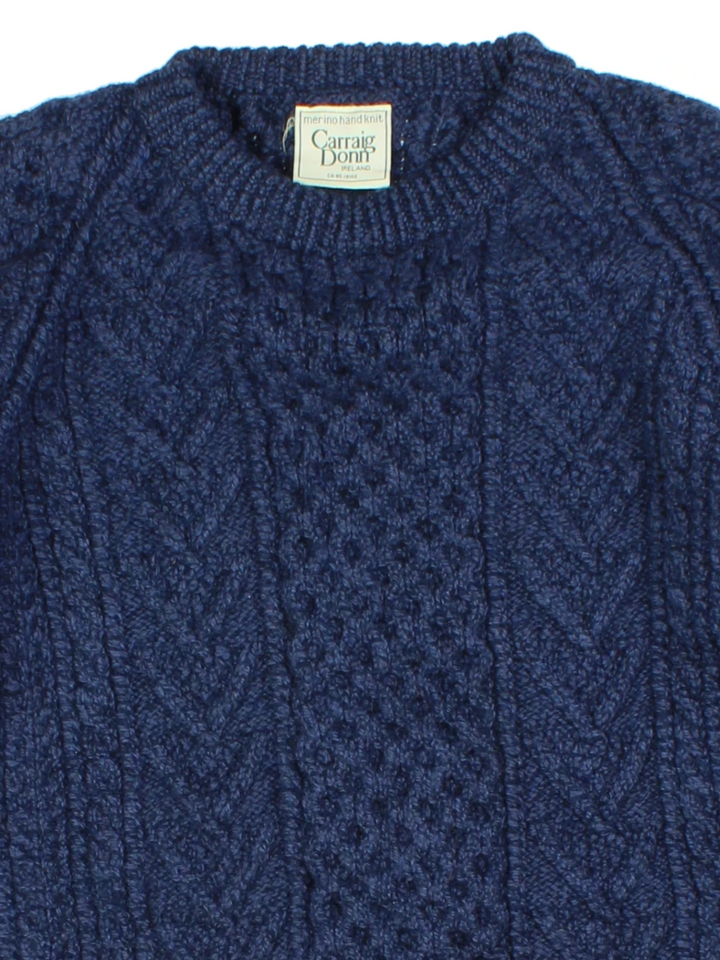 Carraig Donn Irish Blue Aran Jumper (Size M)