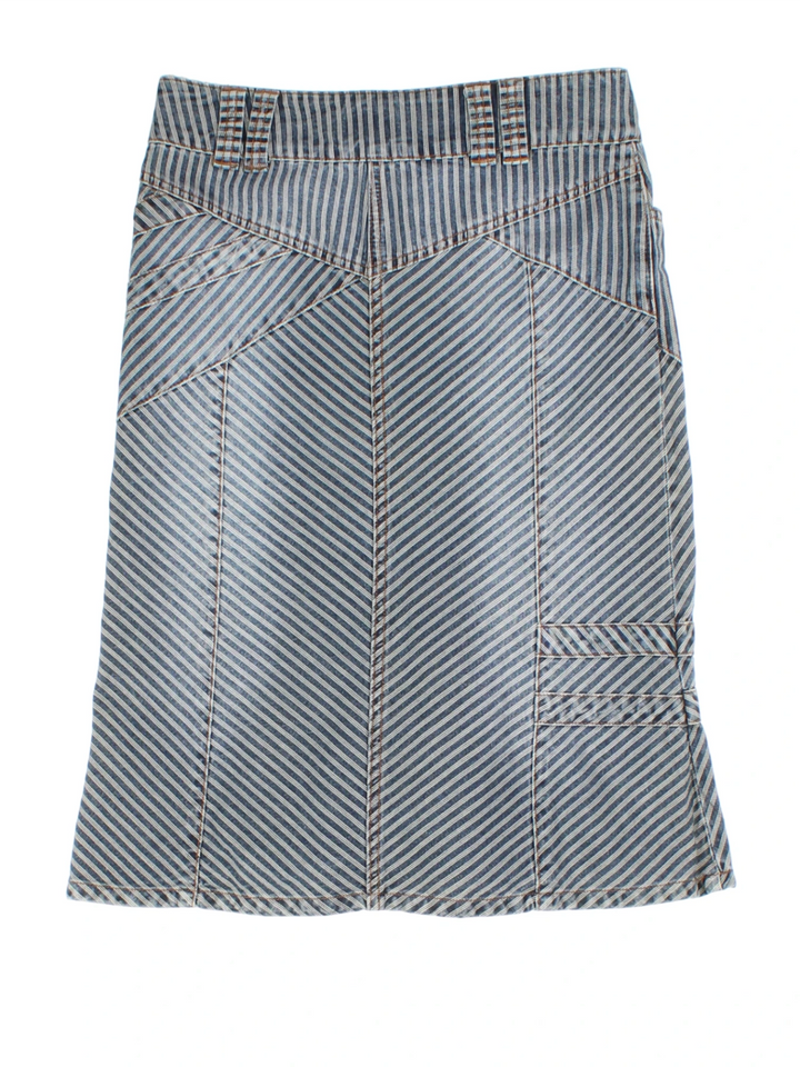 Y2K Blue Striped Denim Midi Skirt (Size M)