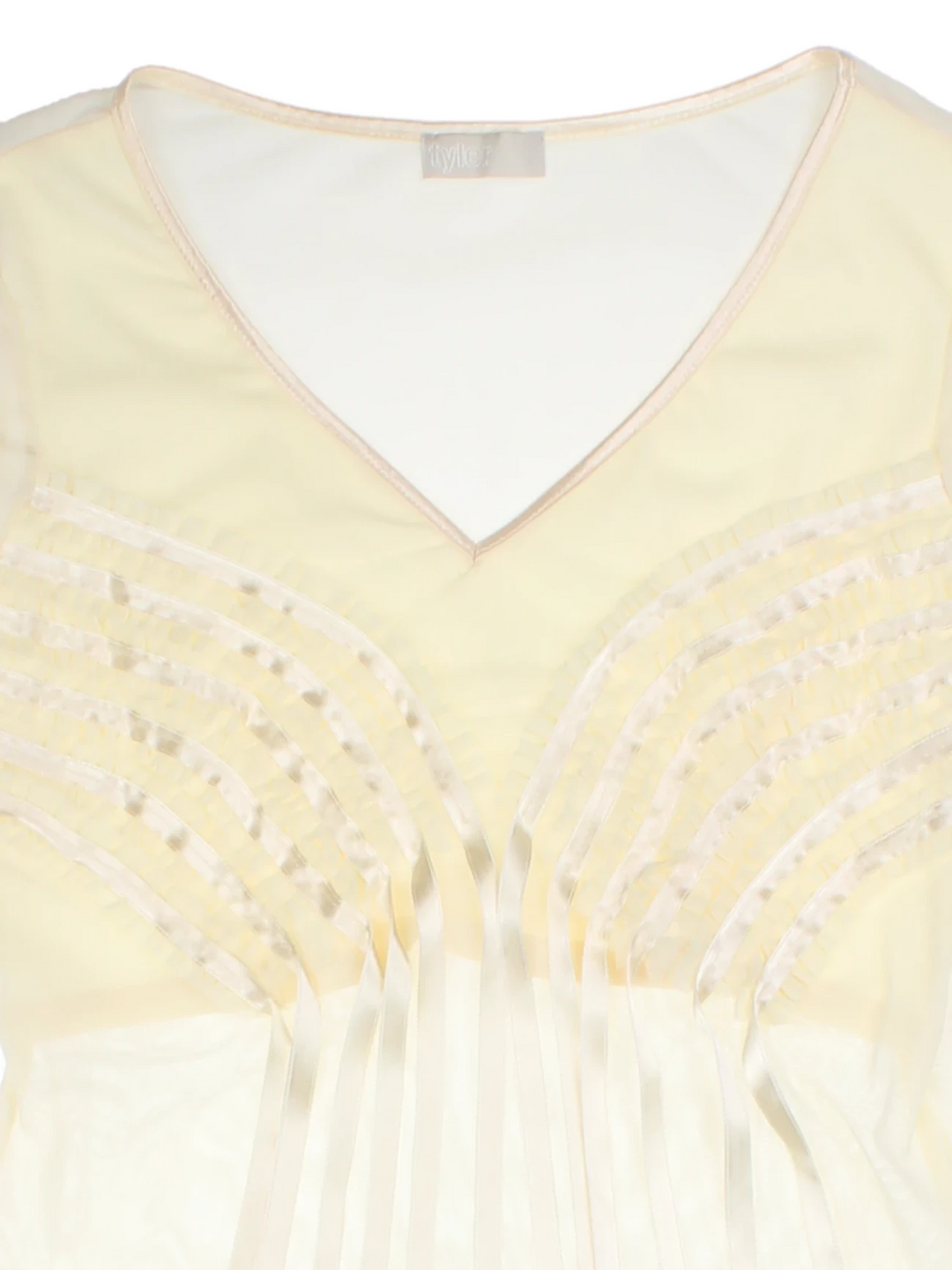 Y2K White Sheer V-Neck Ribbon Top (Size L)