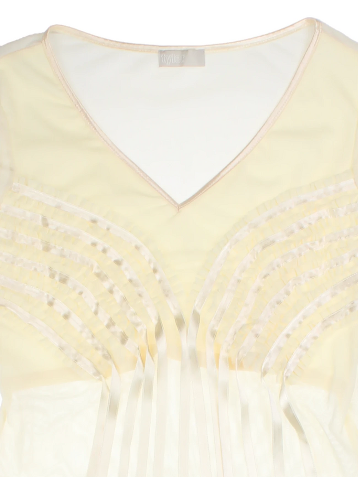 Y2K White Sheer V-Neck Ribbon Top (Size L)