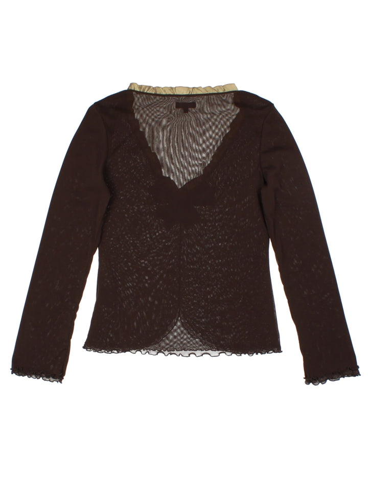 Y2K Brown Mesh Long Sleeve Top (Size M)