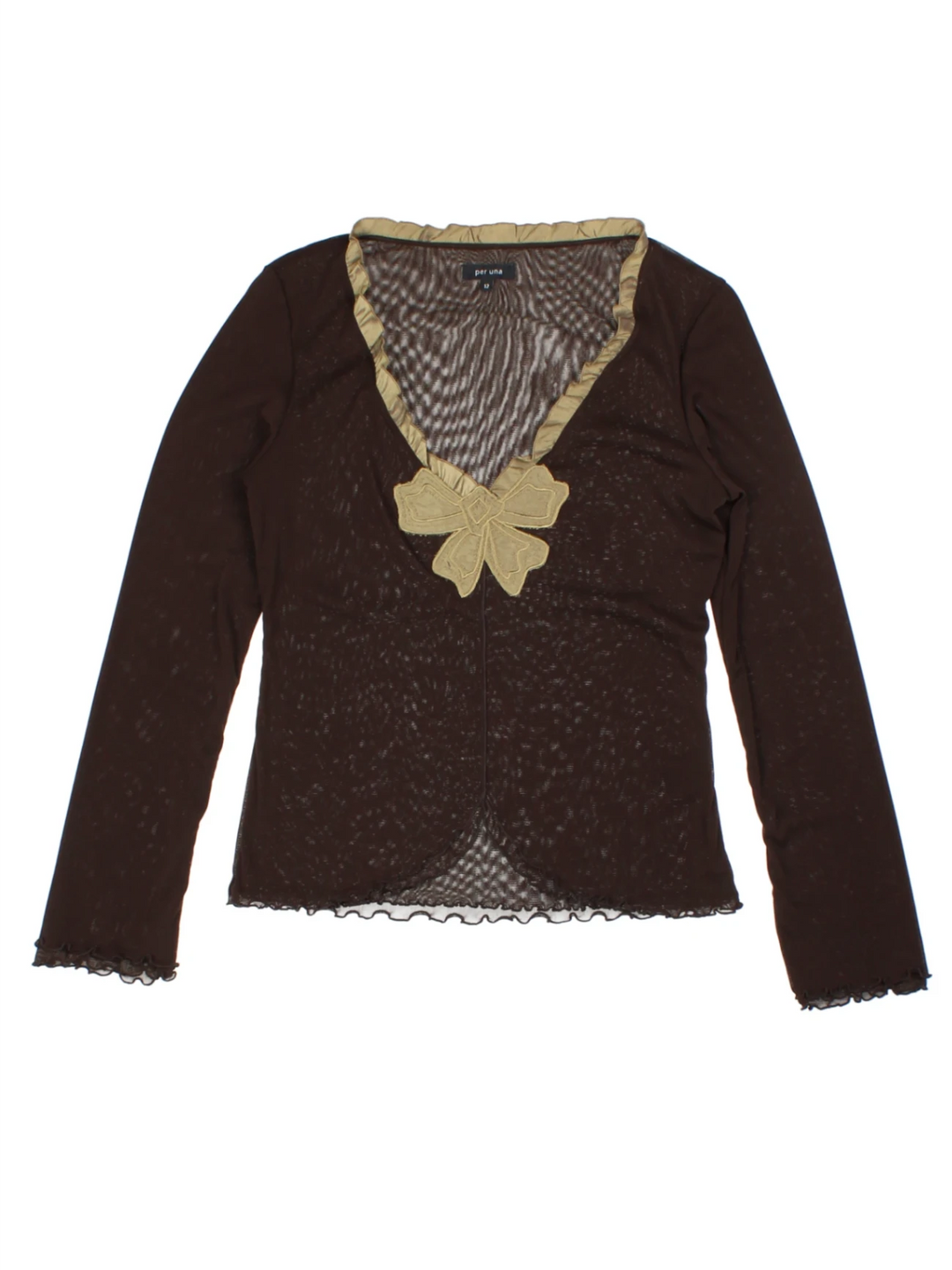 Y2K Brown Mesh Long Sleeve Top (Size M)