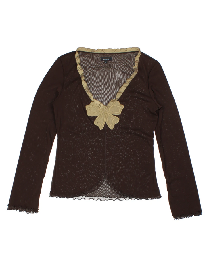 Y2K Brown Mesh Long Sleeve Top (Size M)