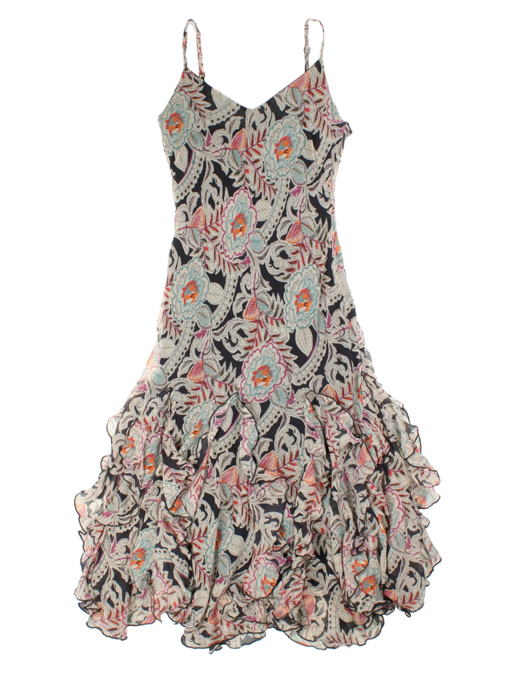 Y2K Black Floral Paisley Maxi Dress (Size S)