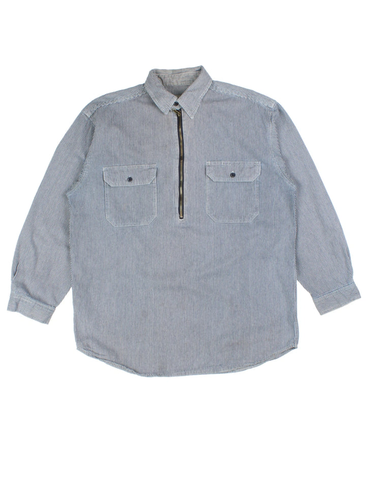 Key Blue Stripe Half Zip Shirt (Size XL)