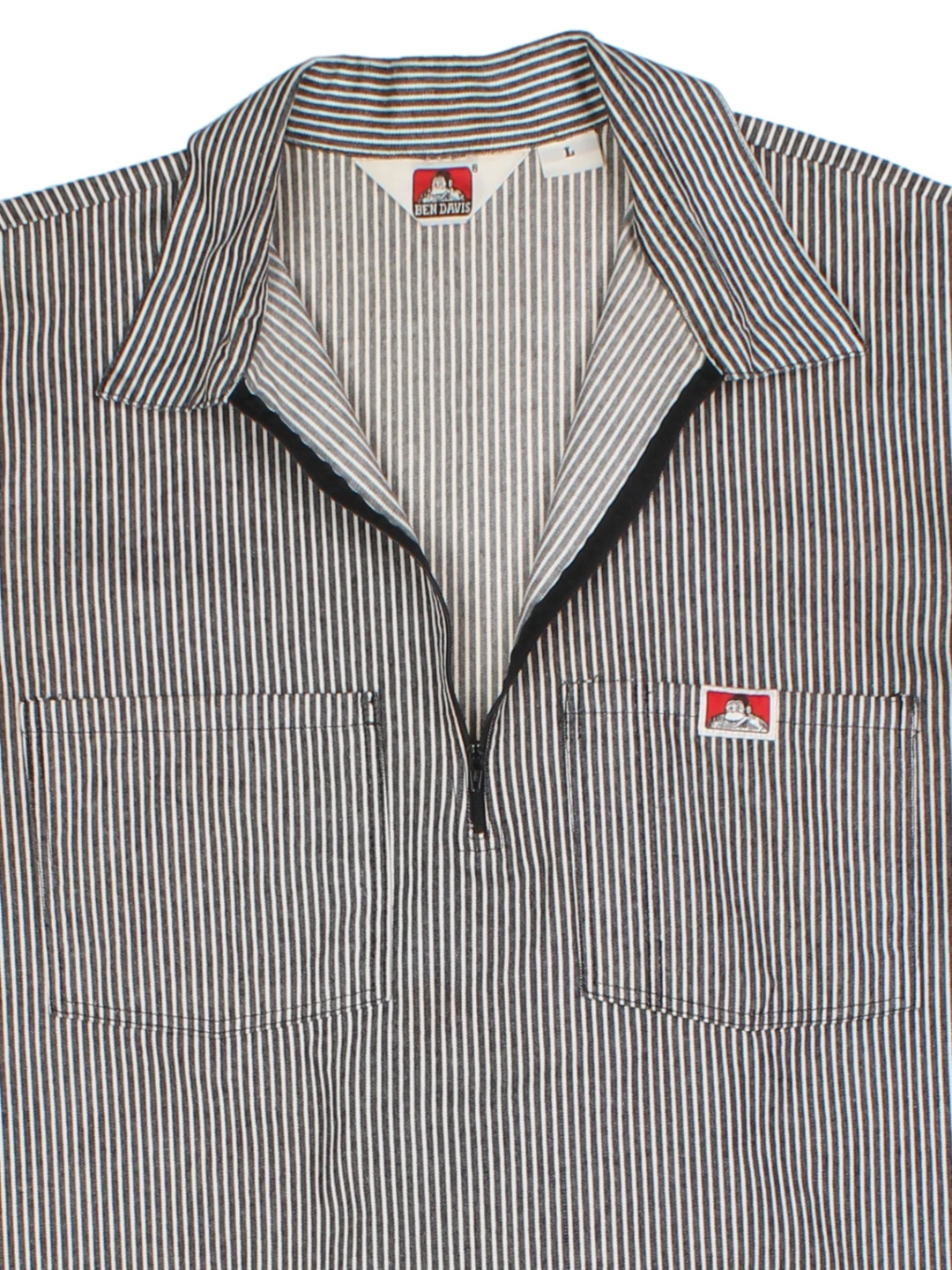 Ben Davis Black Striped Half-Zip Shirt (Size L)
