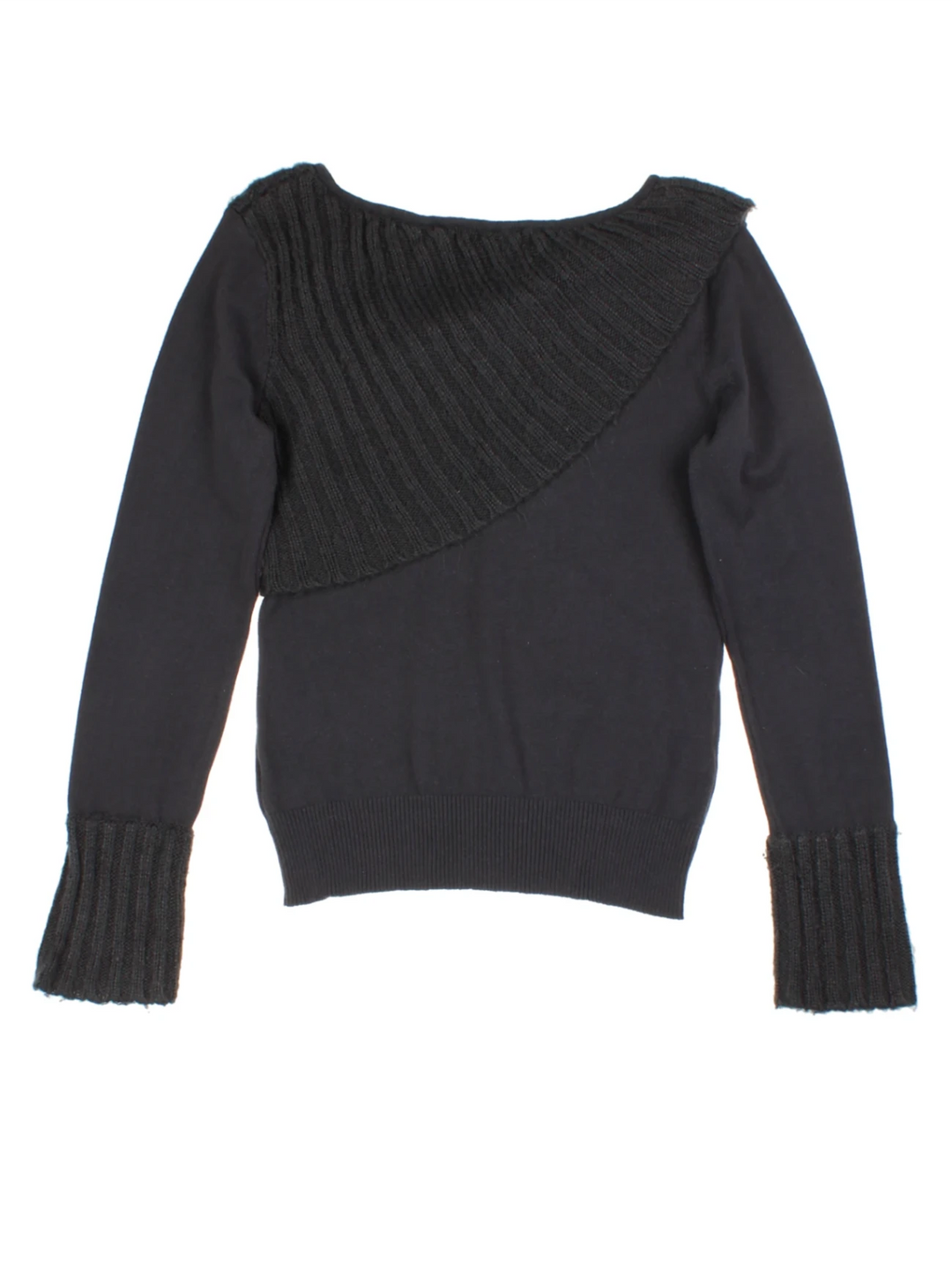 Y2K Grey Ribbed Knit Buckle Jumper (Size S)