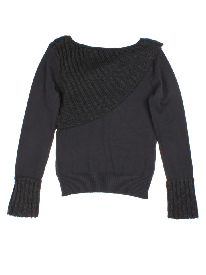 Y2K Grey Ribbed Knit Buckle Jumper (Size S)