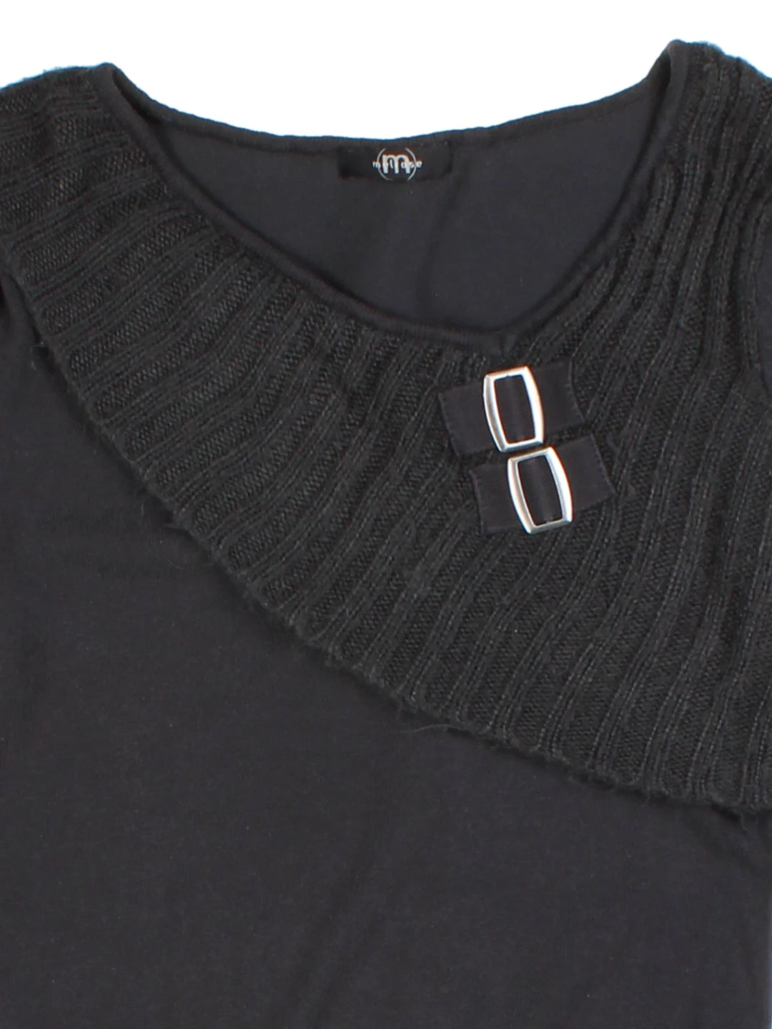 Y2K Grey Ribbed Knit Buckle Jumper (Size S)
