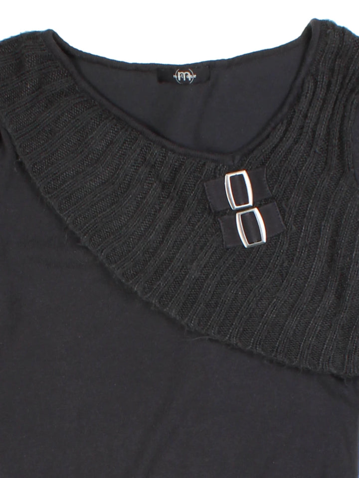 Y2K Grey Ribbed Knit Buckle Jumper (Size S)