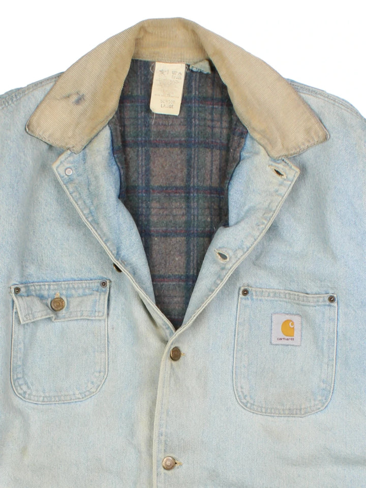 Carhartt Blue Blanket Lined Denim Chore Jacket (Size XL)