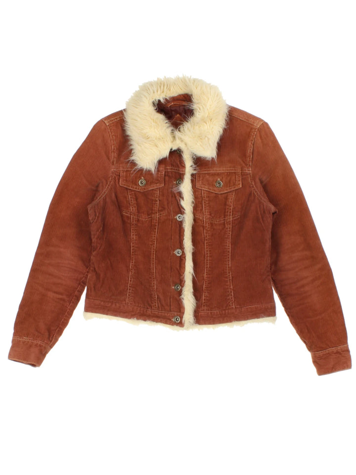 Y2K Brown Faux Fur Trucker Jacket (Size S)