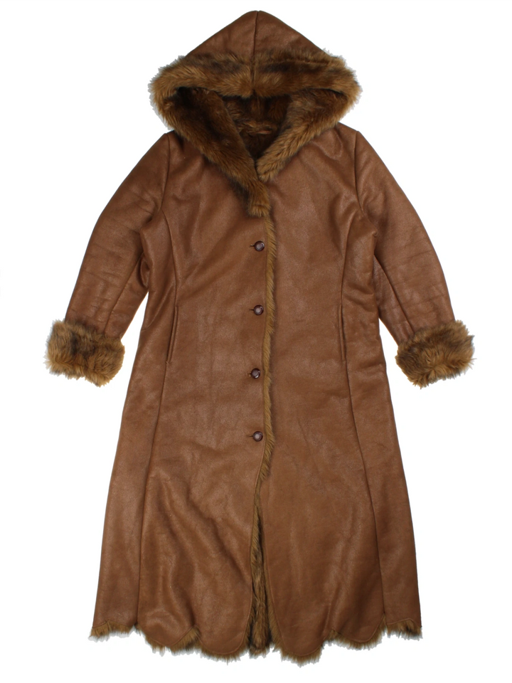 Vintage Brown Hooded Afghan Coat (Size L)