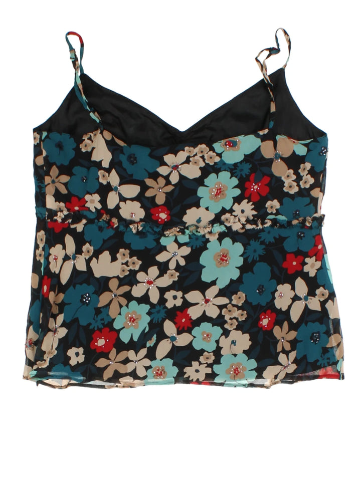 Laura Ashely Blue Floral Silk Top (Size S)
