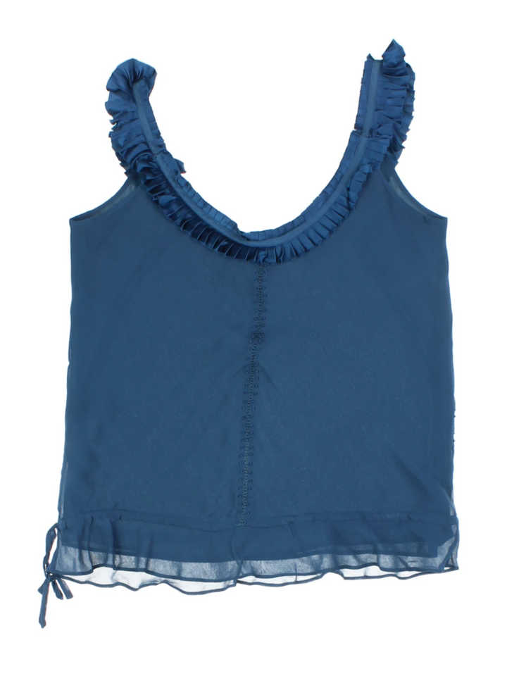 Y2K Ted Baker Blue Ruffle Silk Top (Size M)