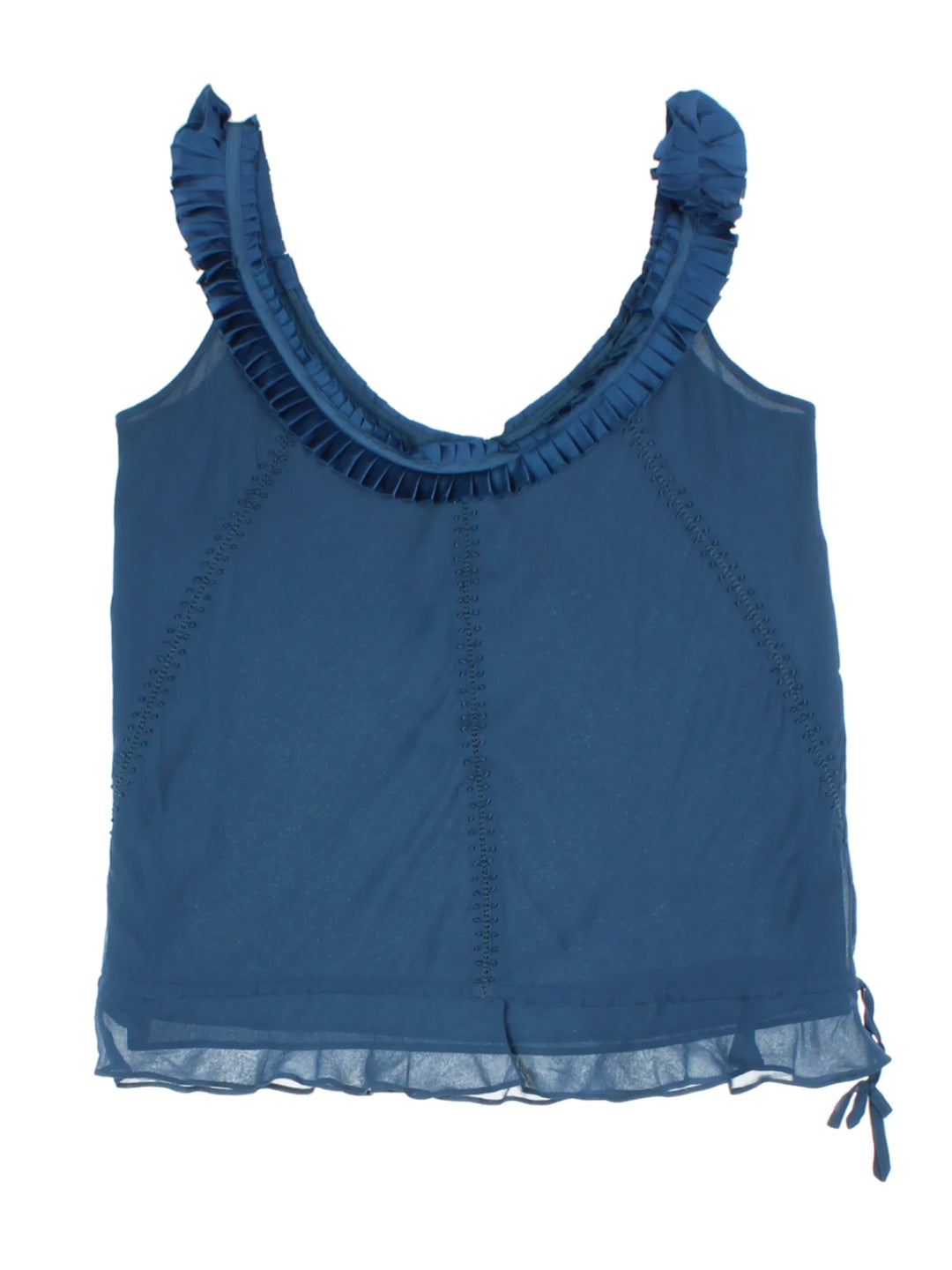 Y2K Ted Baker Blue Ruffle Silk Top (Size M)