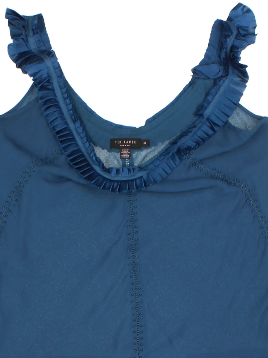 Y2K Ted Baker Blue Ruffle Silk Top (Size M)