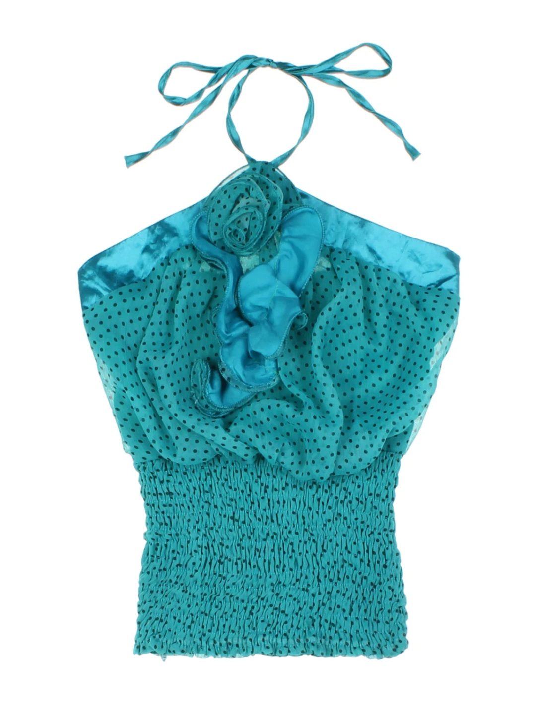 Y2K Teal Polka-dot Halter Top (Size S)