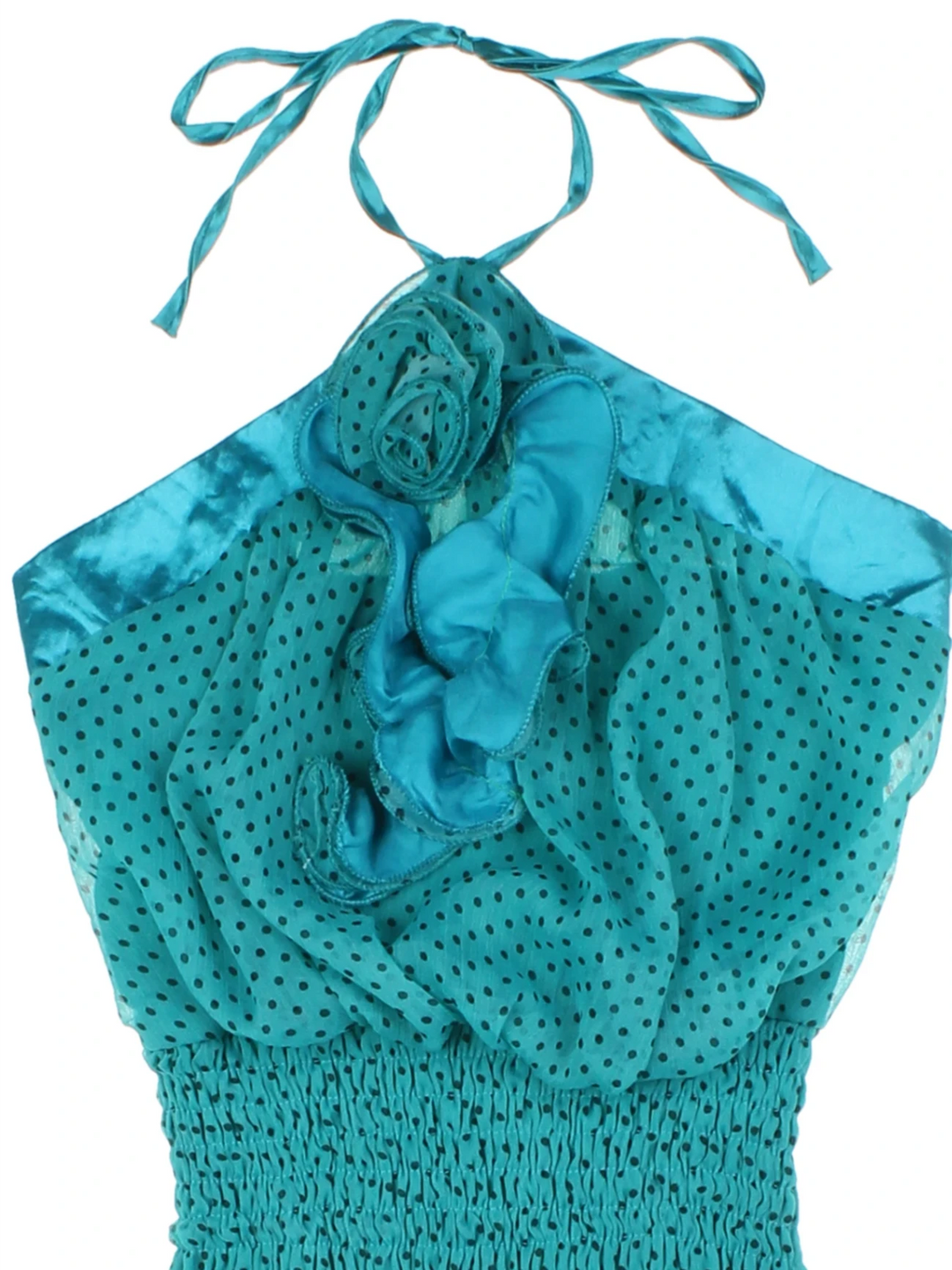 Y2K Teal Polka-dot Halter Top (Size S)