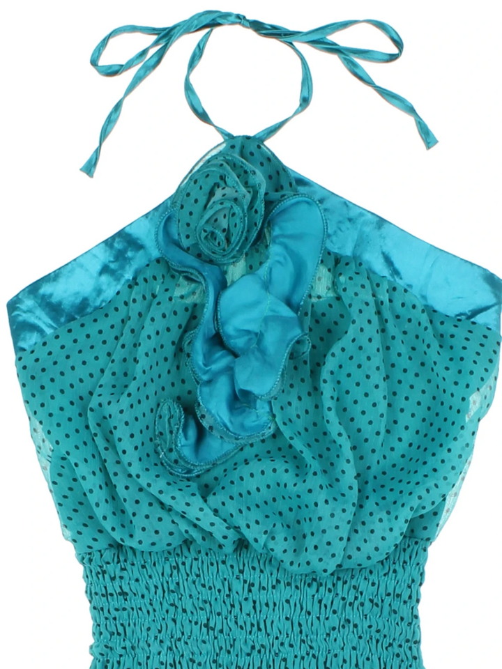 Y2K Teal Polka-dot Halter Top (Size S)