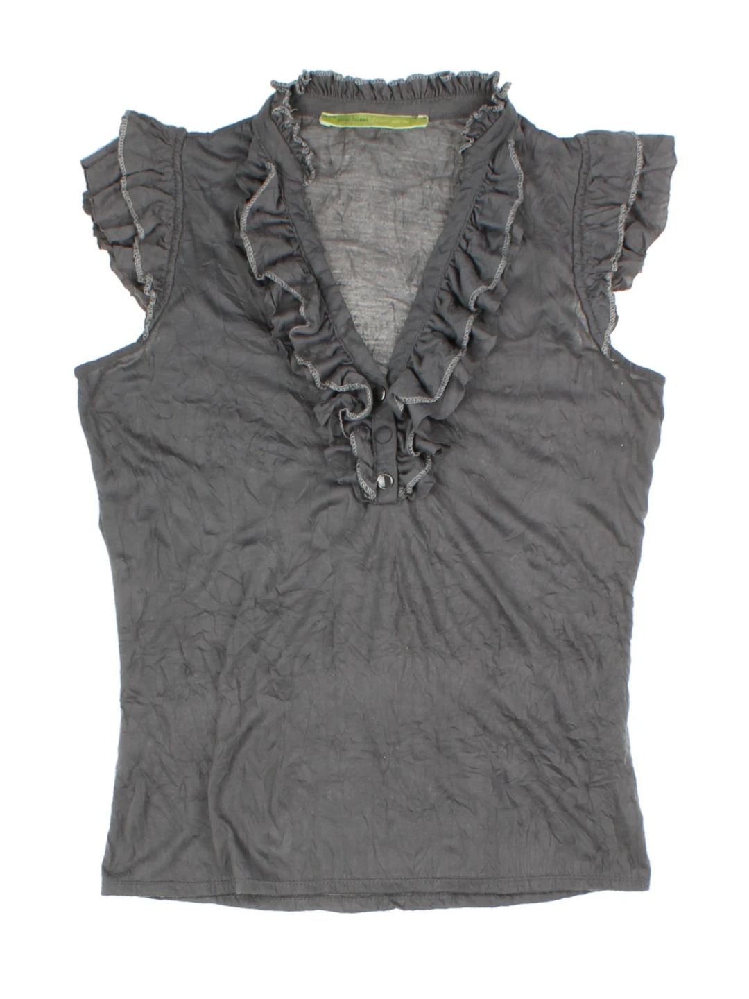 Y2K Grey Ruffle Button Front Top (Size M)