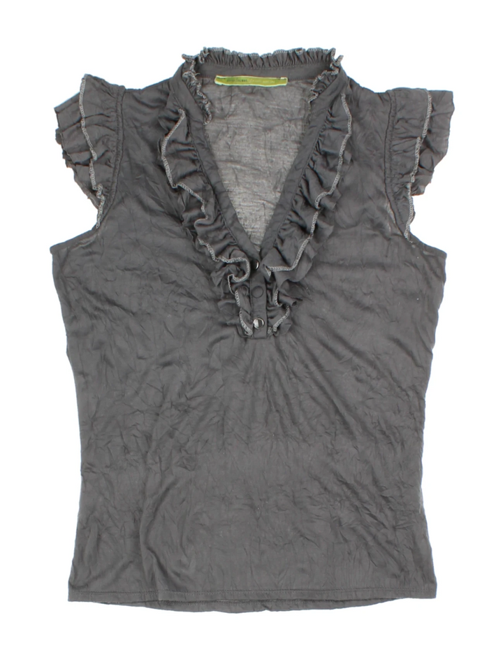 Y2K Grey Ruffle Button Front Top (Size M)