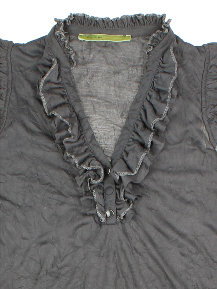 Y2K Grey Ruffle Button Front Top (Size M)