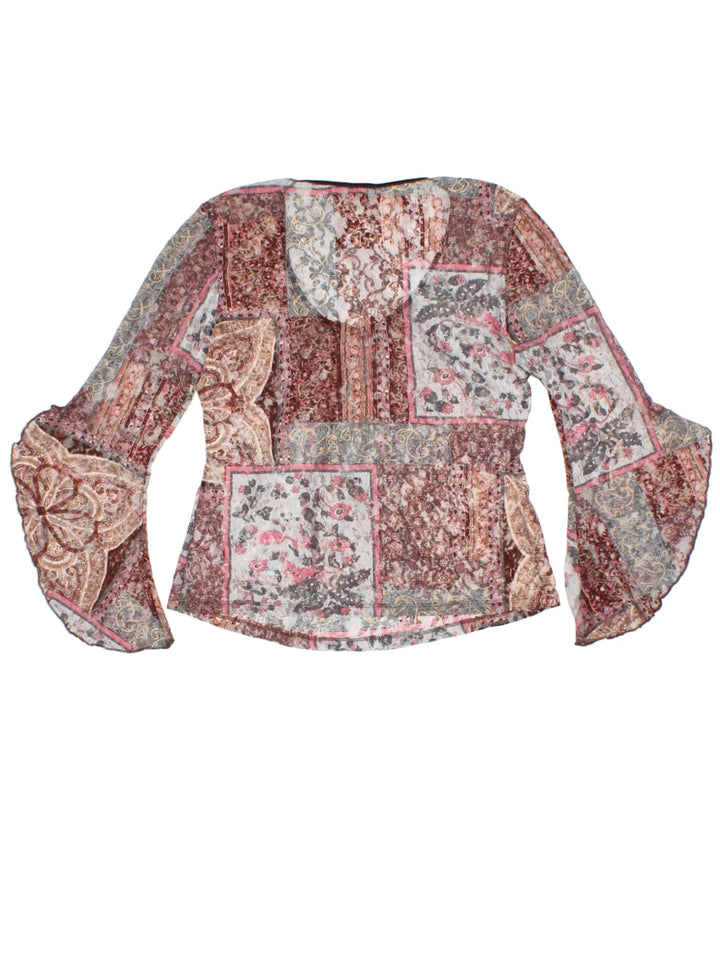 Y2K Brown Floral Patchwork Top (Size L)