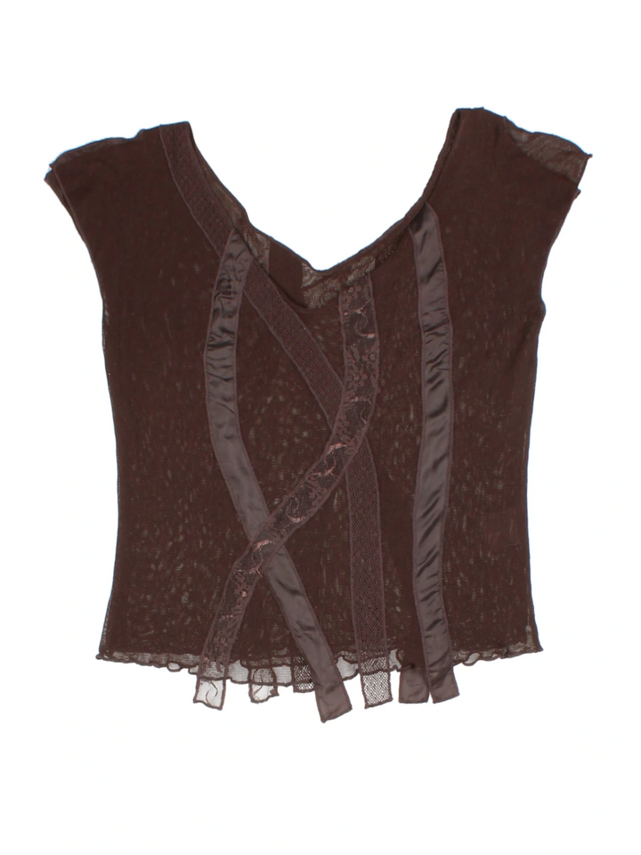 Y2K Brown Lace Layered Top (Size L)