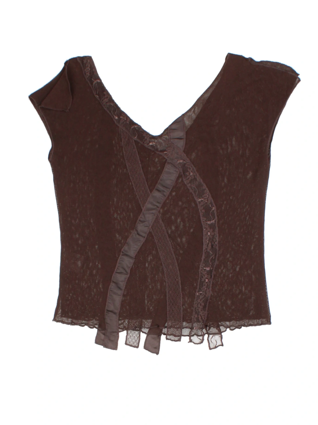 Y2K Brown Lace Layered Top (Size L)