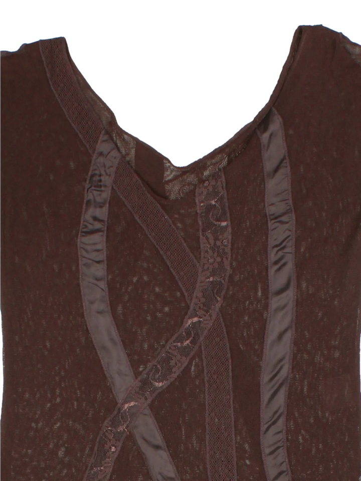 Y2K Brown Lace Layered Top (Size L)