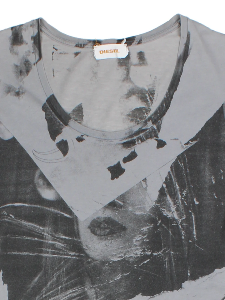 Y2K Diesel Grey Graphic Print T-Shirt (Size S)