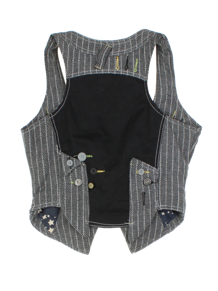 Y2K Grey Stripe Asymmetrical Waistcoat (Size S)