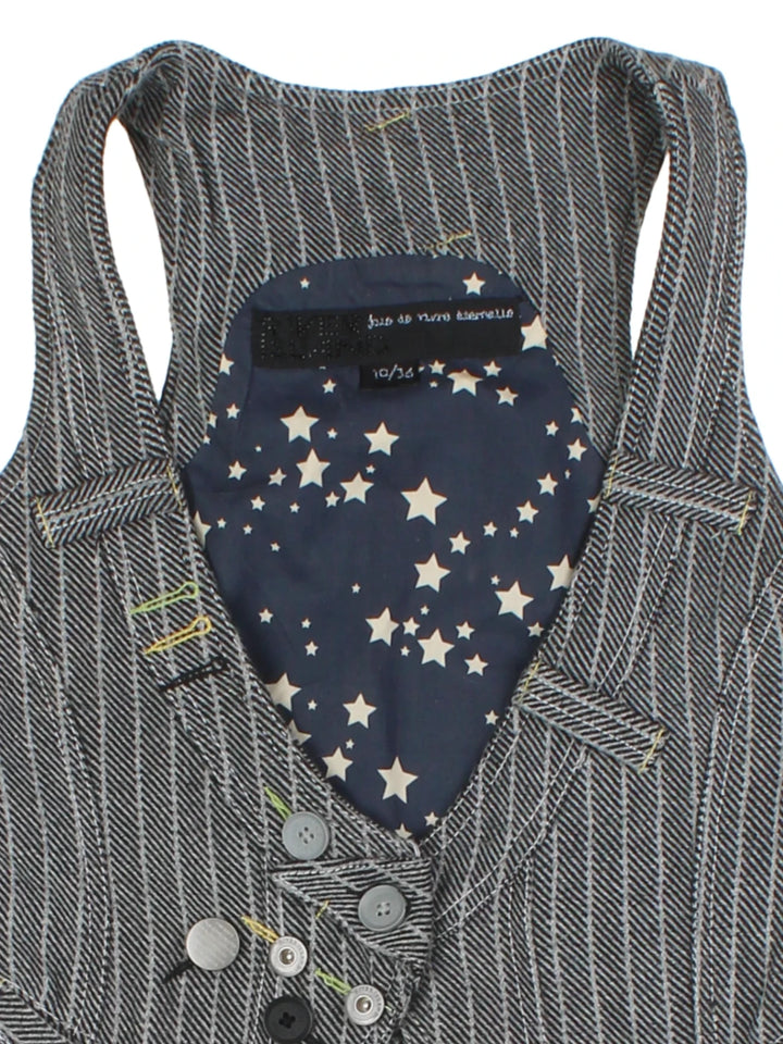 Y2K Grey Stripe Asymmetrical Waistcoat (Size S)