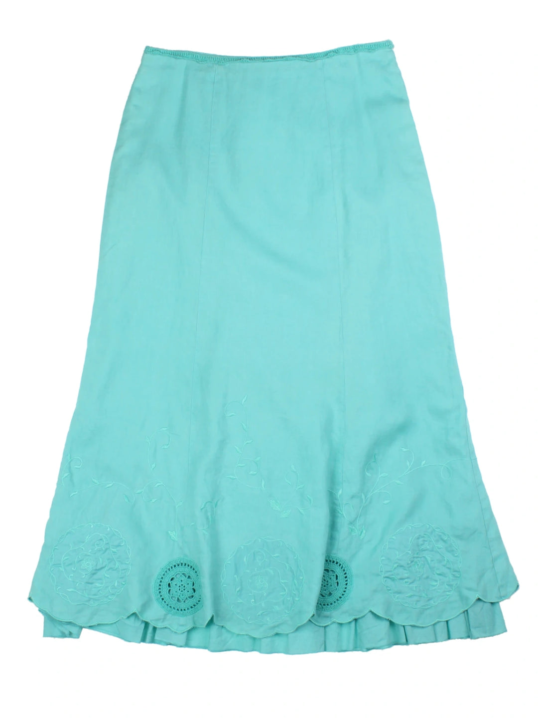 Y2K Aqua Embroidered Maxi Skirt (Size M)
