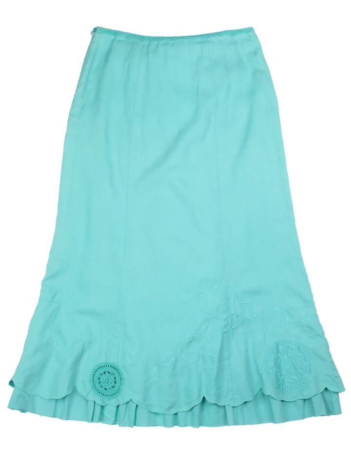Y2K Aqua Embroidered Maxi Skirt (Size M)