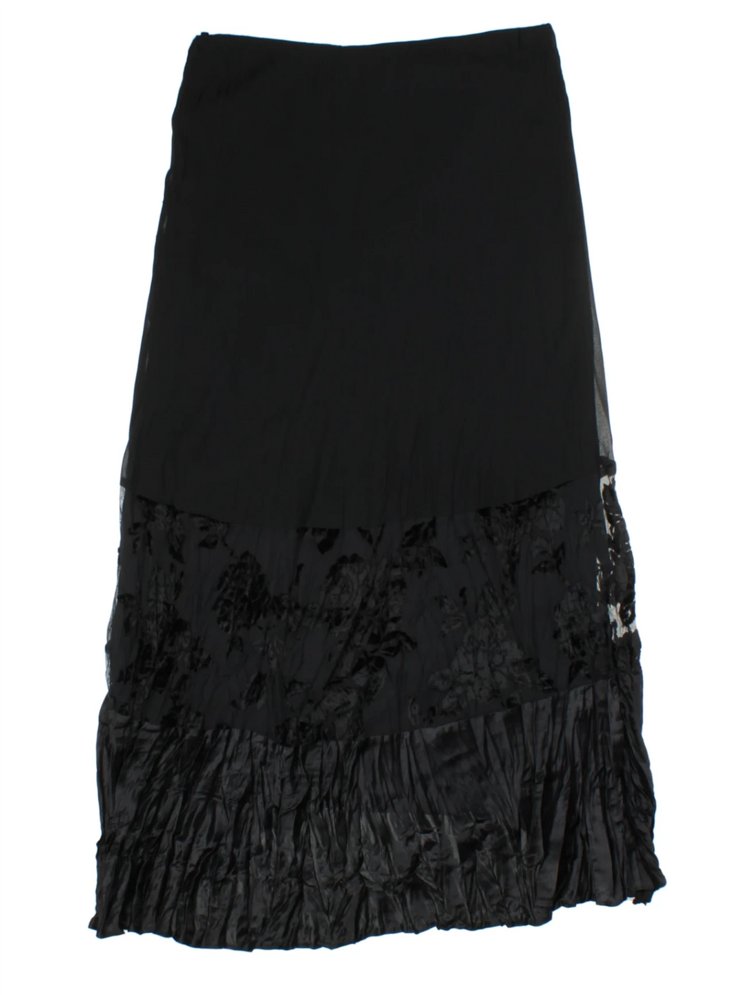 Y2K Black Floral Lace Midi Skirt (Size S)