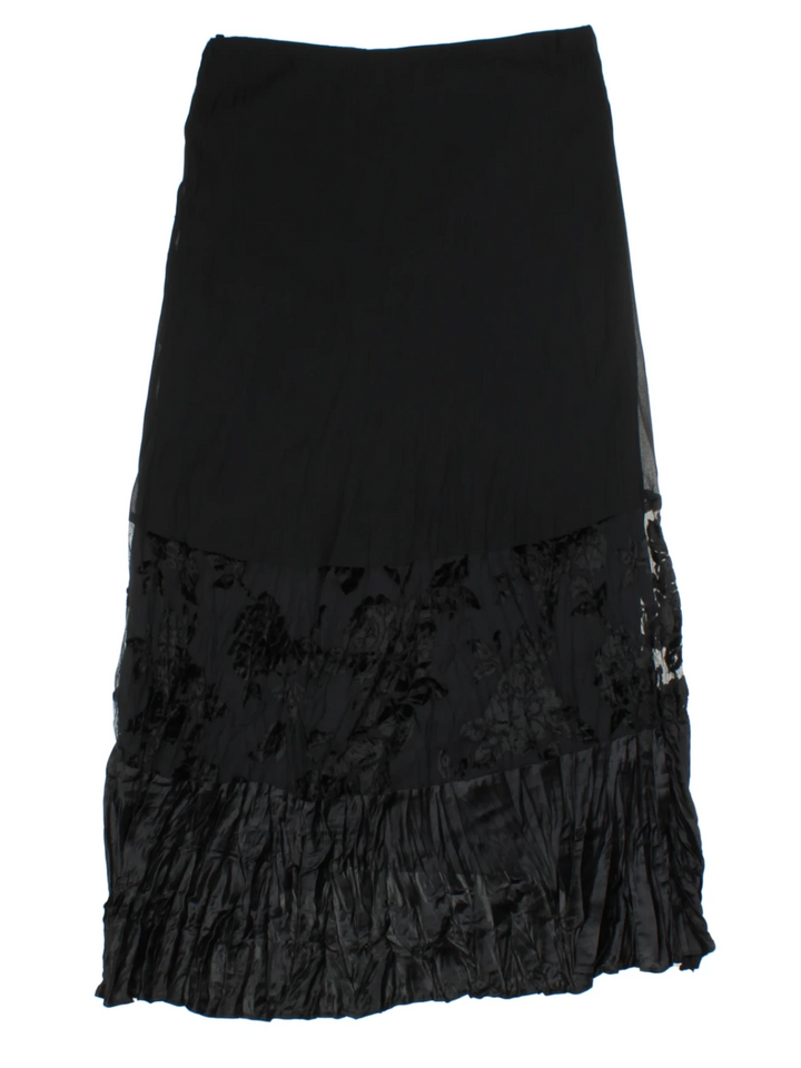Y2K Black Floral Lace Midi Skirt (Size S)