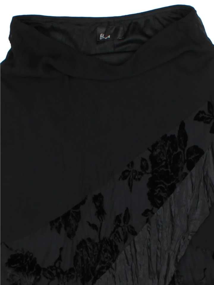 Y2K Black Floral Lace Midi Skirt (Size S)