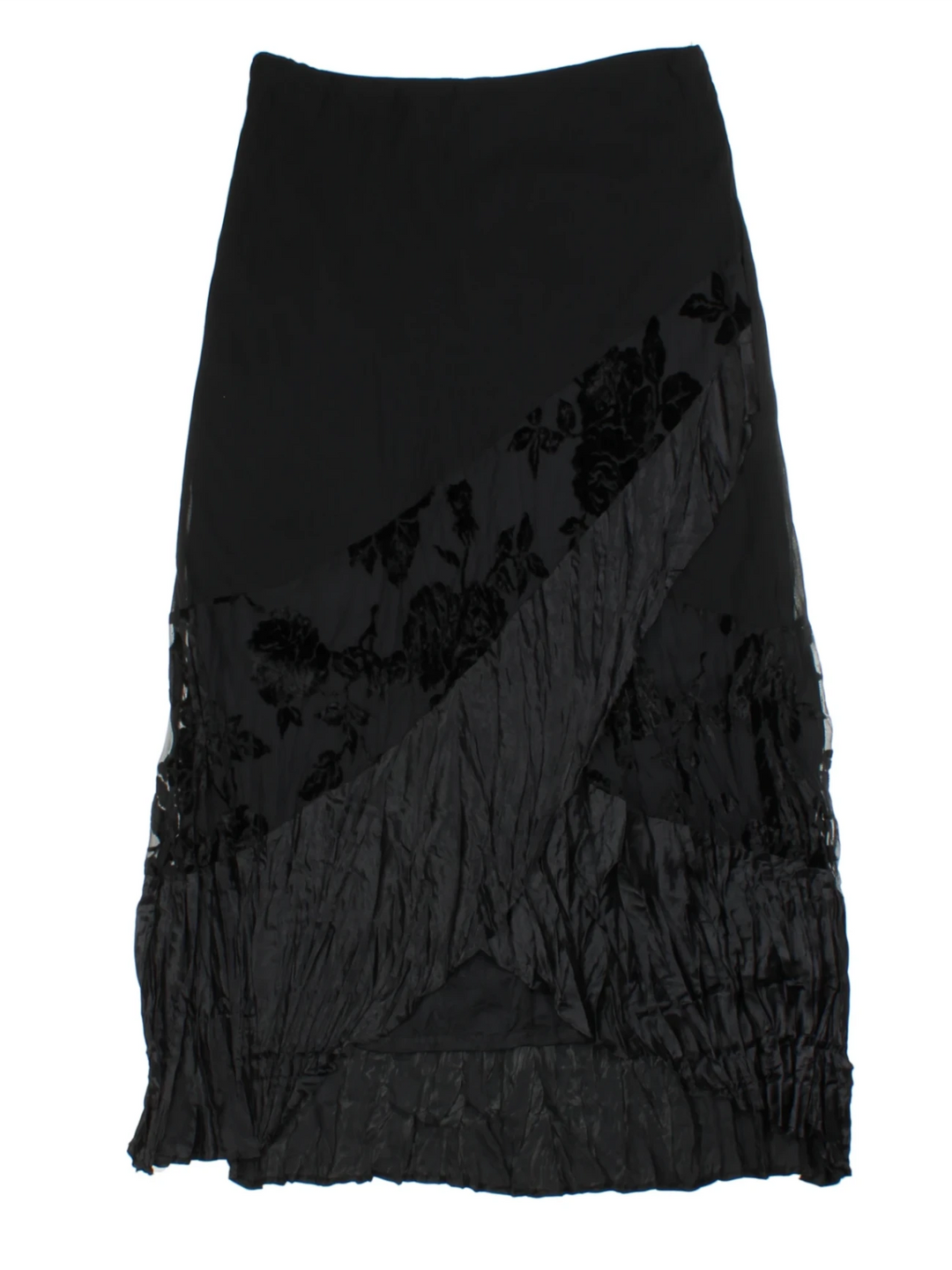 Y2K Black Floral Lace Midi Skirt (Size S)