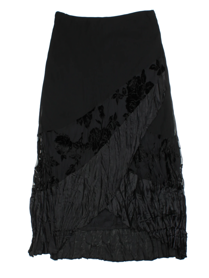 Y2K Black Floral Lace Midi Skirt (Size S)