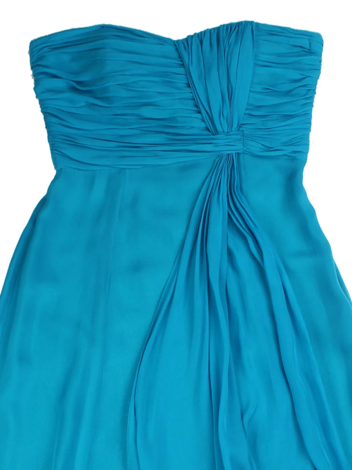 Y2K Blue Strapless Silk Maxi Dress (Size XS)